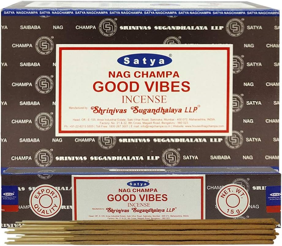 Good Vibes Incense Sticks & Holder Bundle – Satya Spiritual Aromatic Kit for Smudging & Meditation