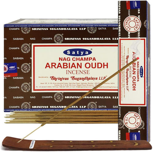 Arabian Oudh Incense Sticks & Holder Bundle – Satya Aromatic Smudging Kit, 180 Sticks