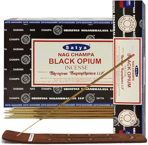 Black Opium Incense Sticks & Holder Set – Satya Natural Aromatic Agarbatti Bundle