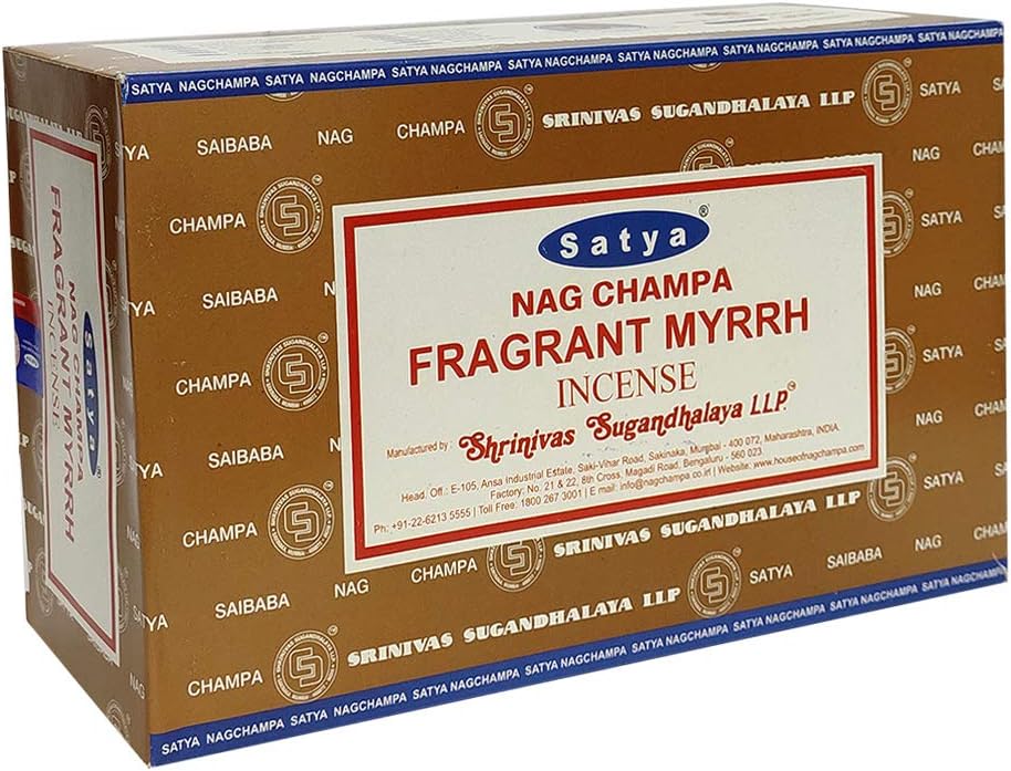 Satya Fragrant Myrrh Incense Sticks & Holder Bundle – 180 Sticks | Spiritual Smudging & Meditation Set | Handcrafted in India