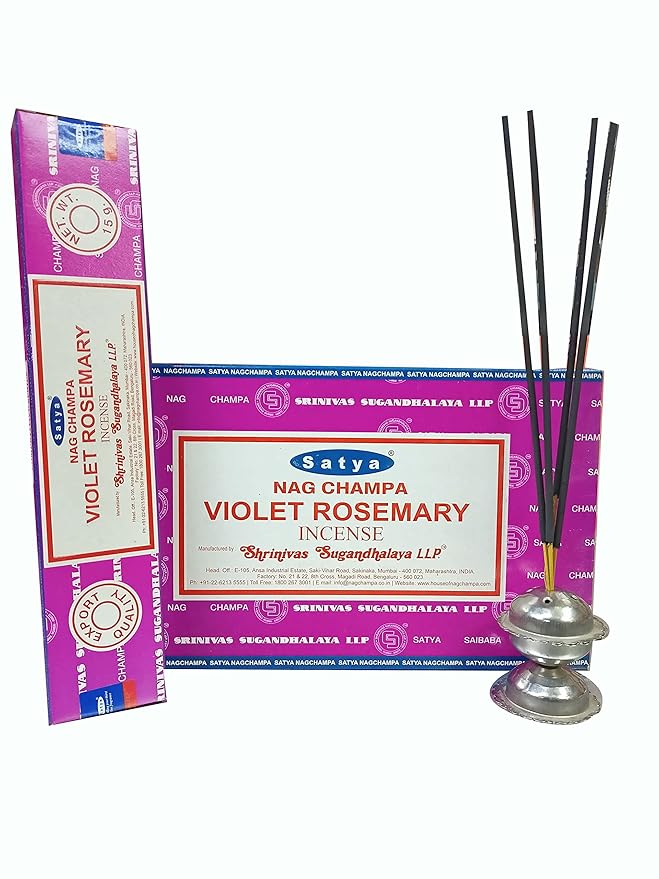 Satya Violet Rosemary Incense Sticks | Handmade Natural Agarbatti | Long-Lasting Fragrance for Meditation, Yoga & Home | 180g Box (12 Packs)