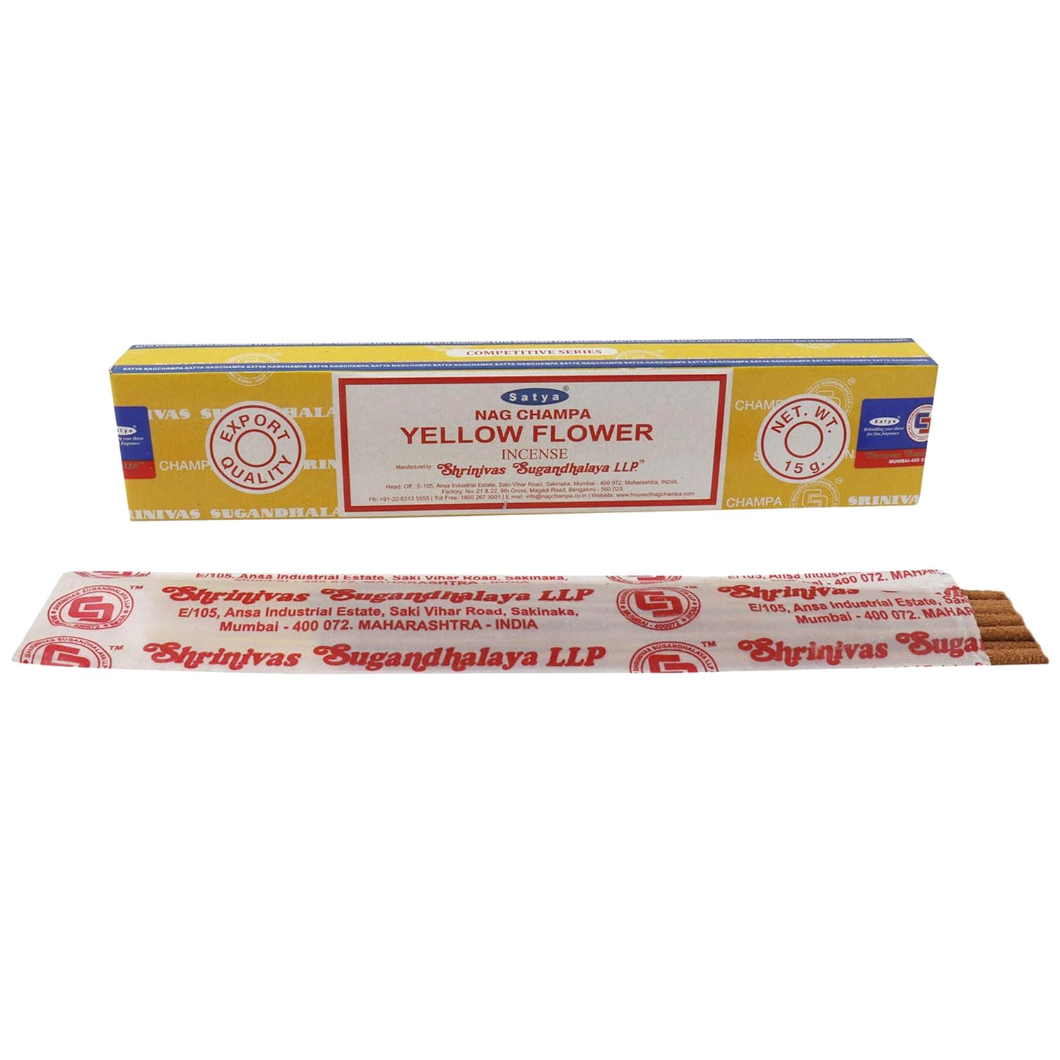Satya Yellow Flower Incense Sticks | Handmade Natural Agarbatti | Long-Lasting Fragrance for Meditation, Yoga & Home | 180g Box (12 Packs)