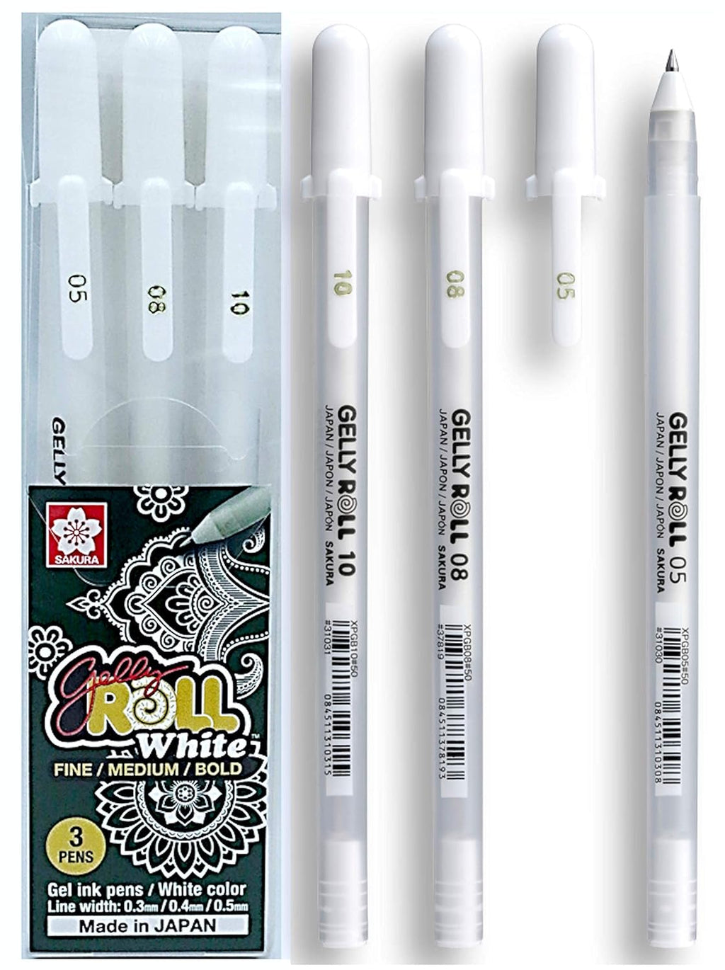 Sakura Gelly Roll White Gel Pen Set – 3 Sizes (Fine, Medium, Bold)