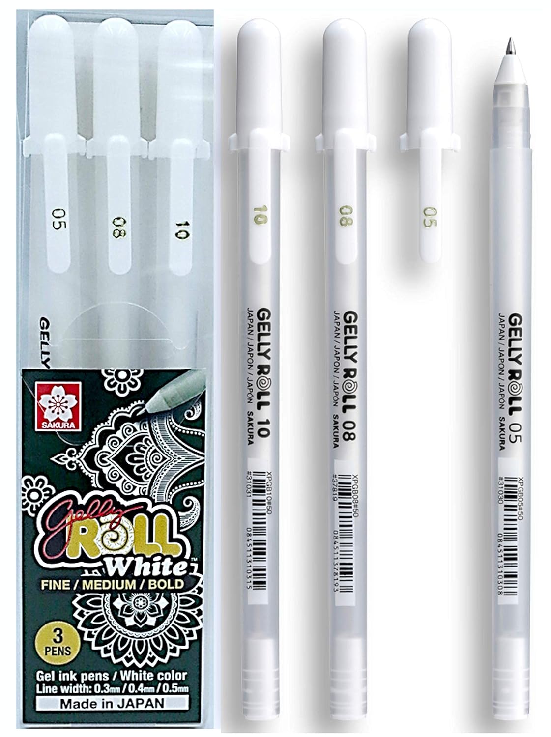 Sakura Gelly Roll White Gel Pen Set – 3 Sizes (Fine, Medium, Bold)
