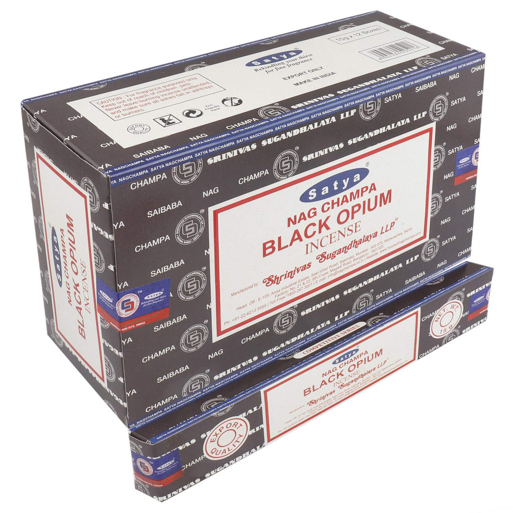 Satya Nag Champa Black Diamond Incense Sticks | Handmade Agarbatti | Long-Lasting 60 Min Burn | 180g Box (12 Packs) + Free Wooden Incense Holder