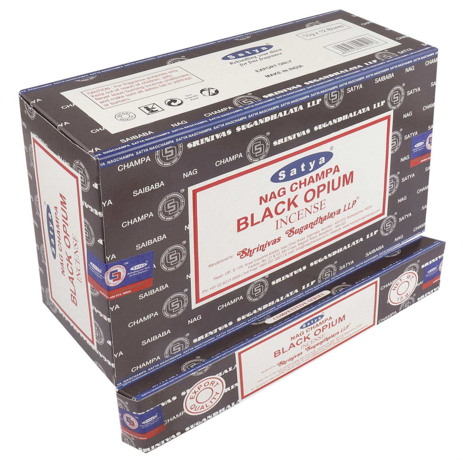 Satya Nag Champa Black Diamond Incense Sticks | Handmade Agarbatti | Long-Lasting 60 Min Burn | 180g Box (12 Packs) + Free Wooden Incense Holder