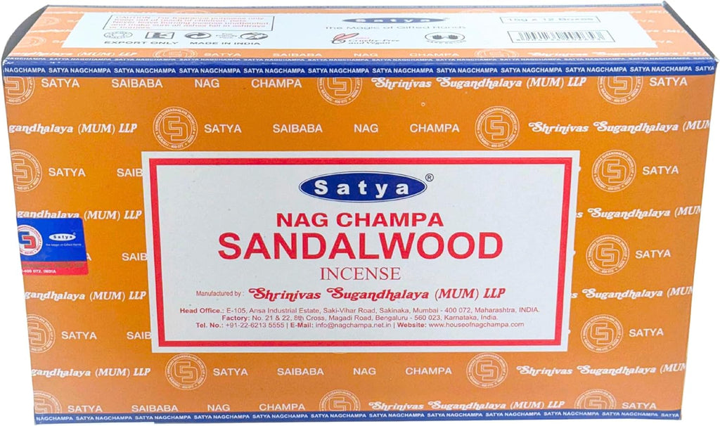 Satya Sandalwood Incense Sticks – 12 x 15g Pack (180g Total) – Hand-Rolled in India, Calming & Earthy Aroma