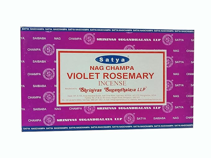 Satya Violet Rosemary Incense Sticks | Handmade Natural Agarbatti | Long-Lasting Fragrance for Meditation, Yoga & Home | 180g Box (12 Packs)