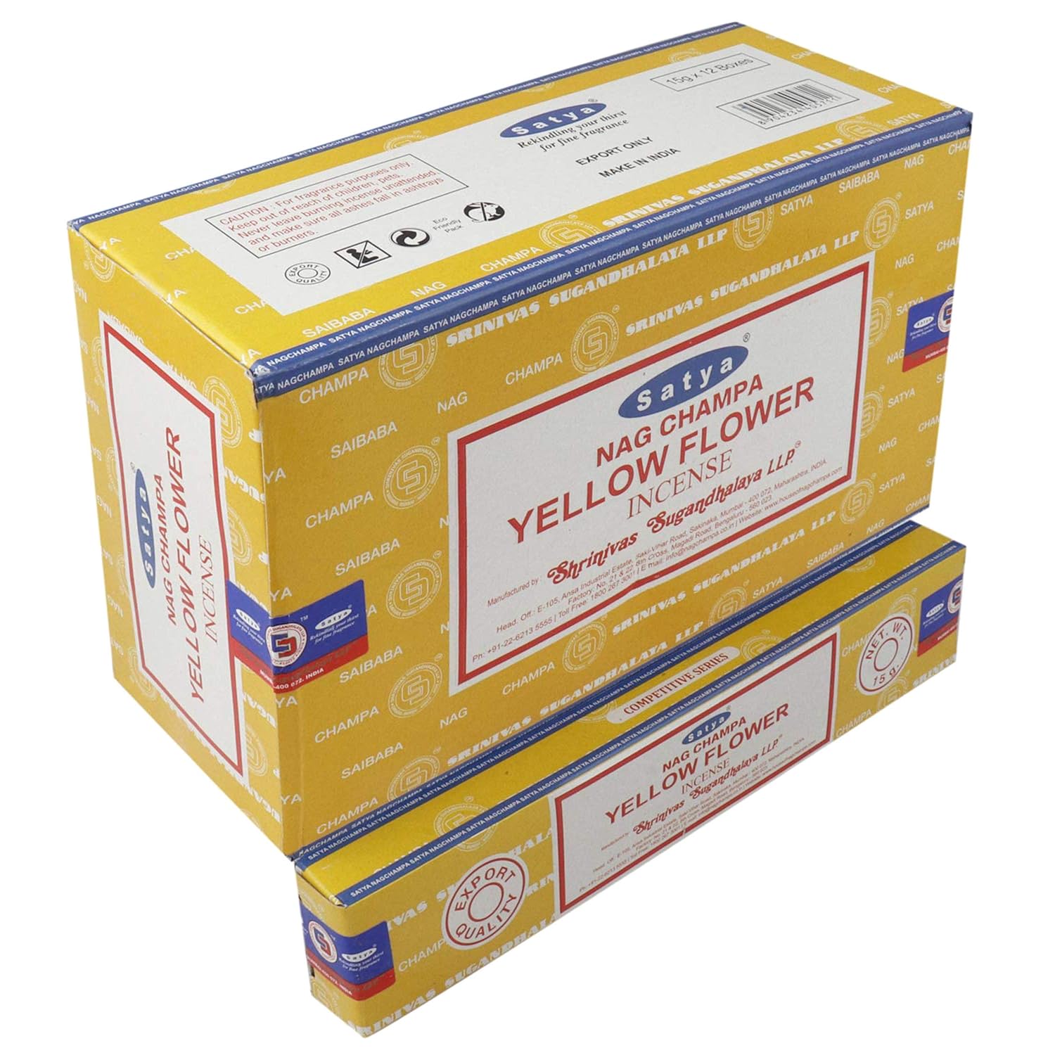 Satya Yellow Flower Incense Sticks | Handmade Natural Agarbatti | Long-Lasting Fragrance for Meditation, Yoga & Home | 180g Box (12 Packs)