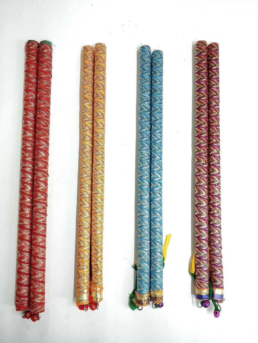 SticksKart Multicolor V-Cut Dandiya Sticks (Set of 4) | Wooden Garba & Navratri Dance Sticks