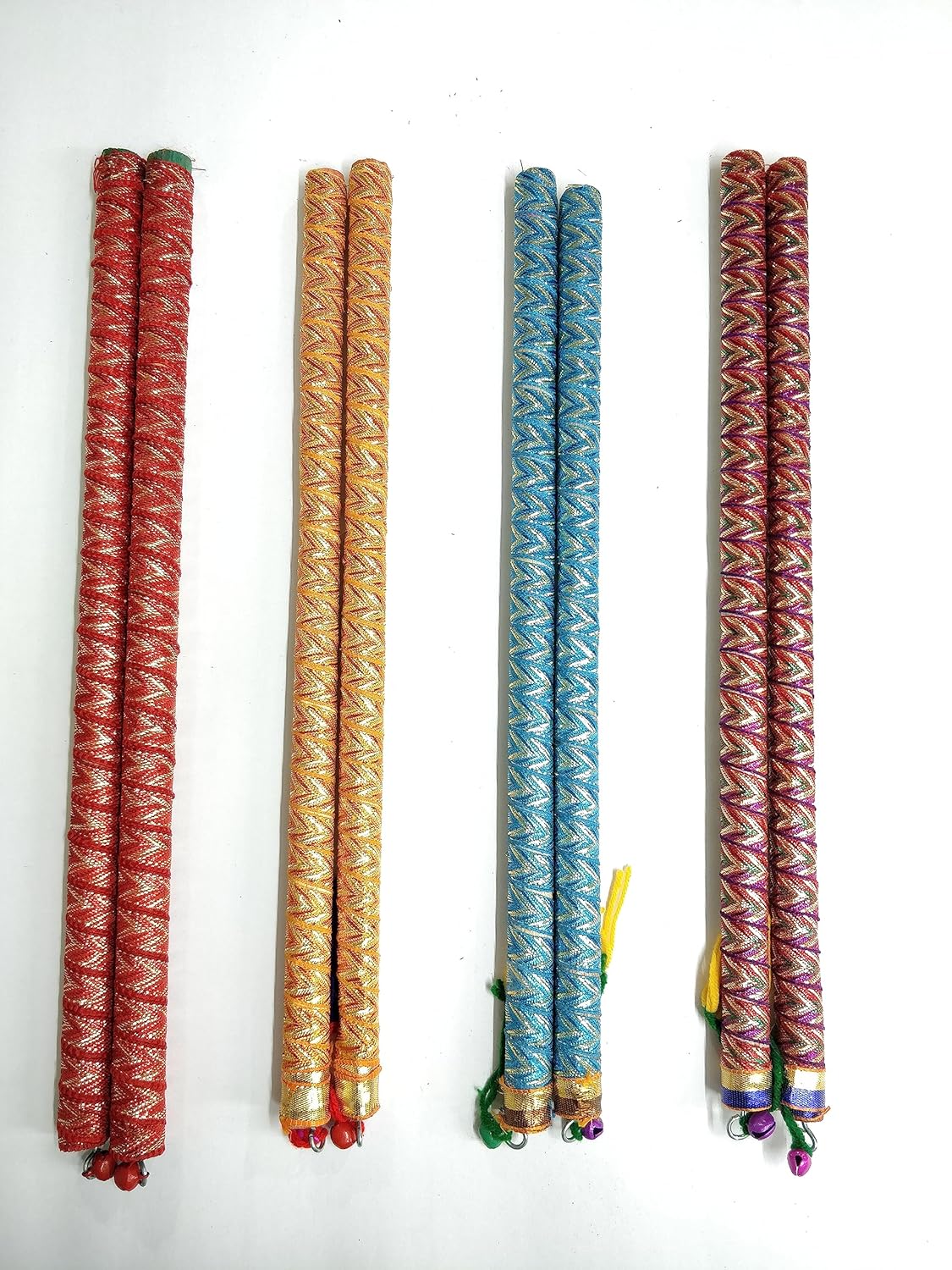 SticksKart Multicolor V-Cut Dandiya Sticks (Set of 4) | Wooden Garba & Navratri Dance Sticks